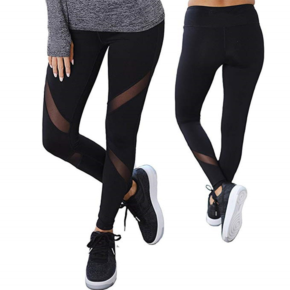 Women's High Waist Fork Mesh Stitching Contrast Color Hip Yoga Pants