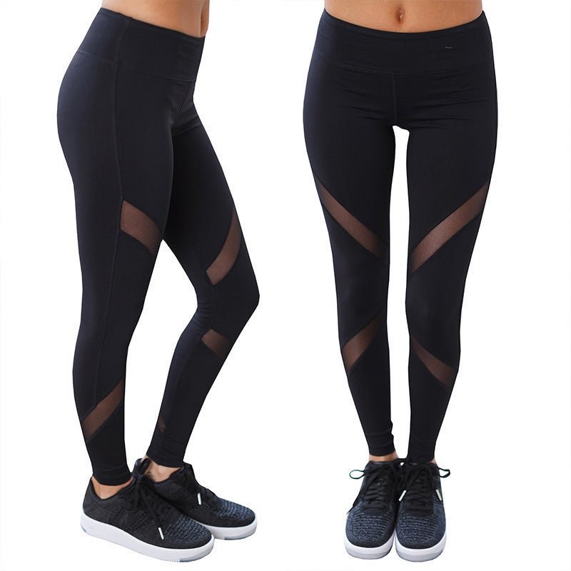 Women's High Waist Fork Mesh Stitching Contrast Color Hip Yoga Pants