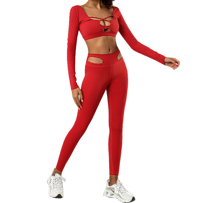 Beauty Back Hollow Out High Waist Workout Training Yoga Suit