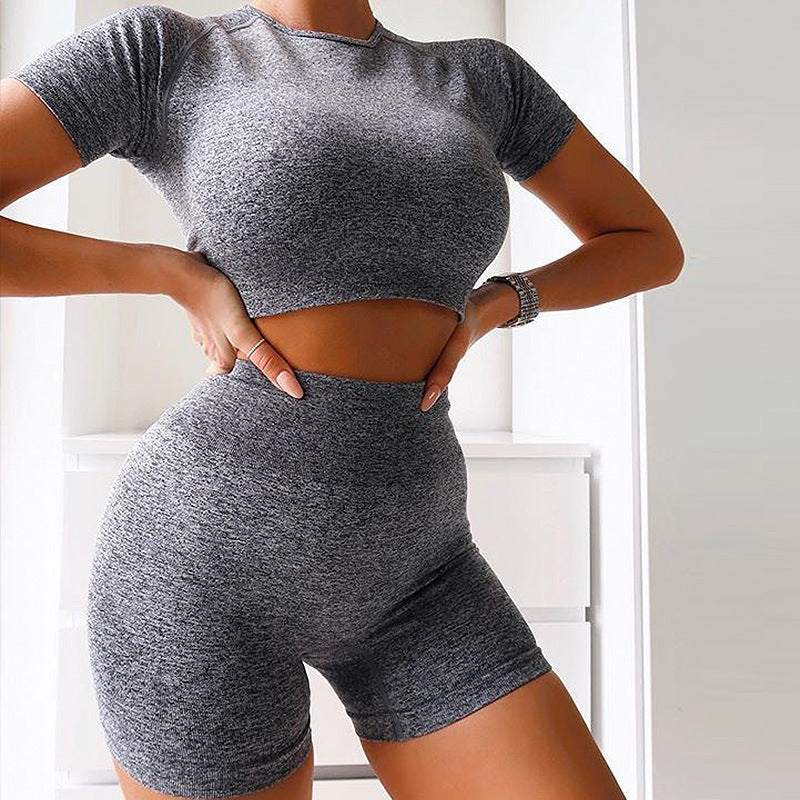 Fashion Simple Women's Yoga Shorts Short Sleeve Suit