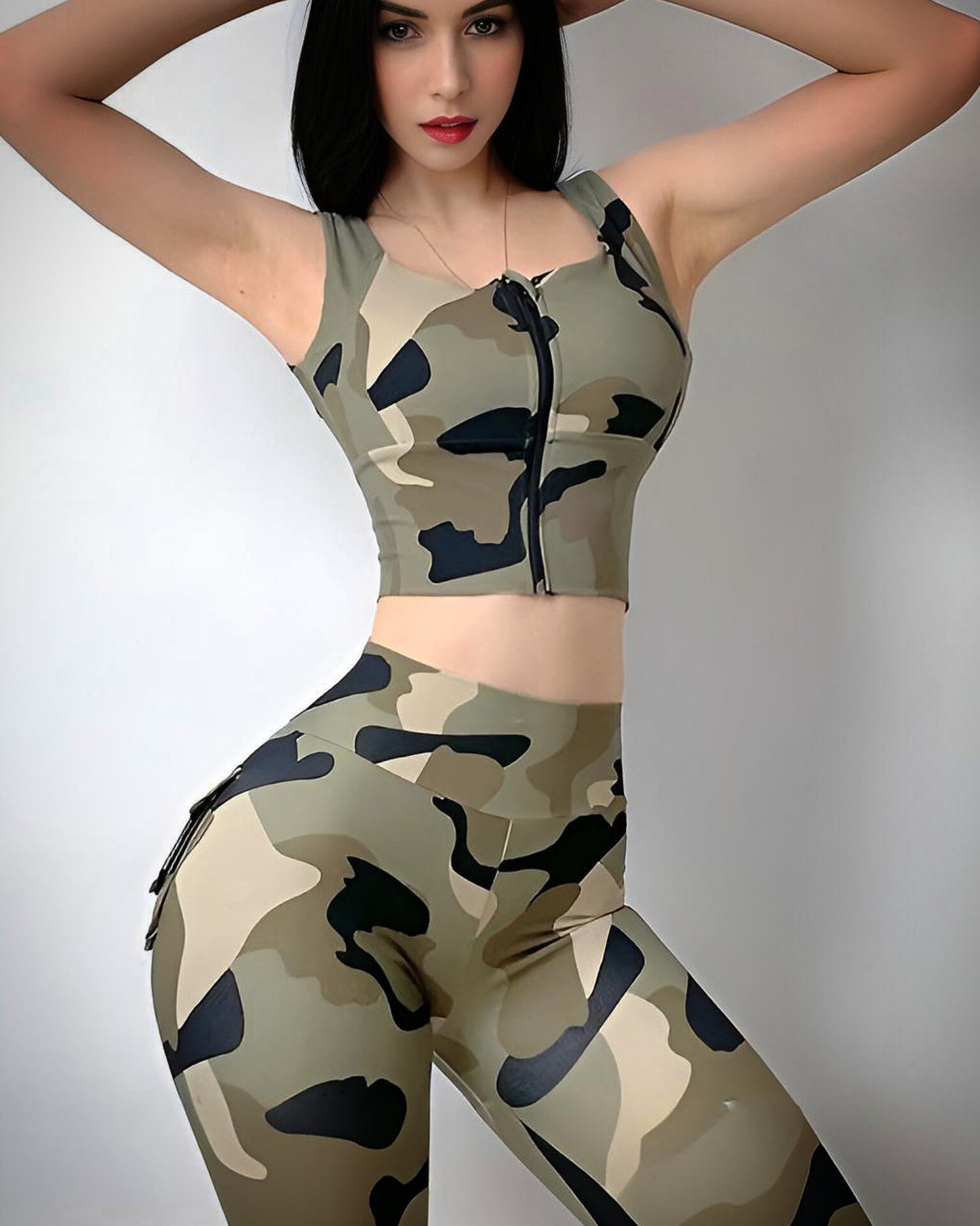 Camouflage Printed Front Zipper Sports Underwear Shockproof Yoga Clothes Vest