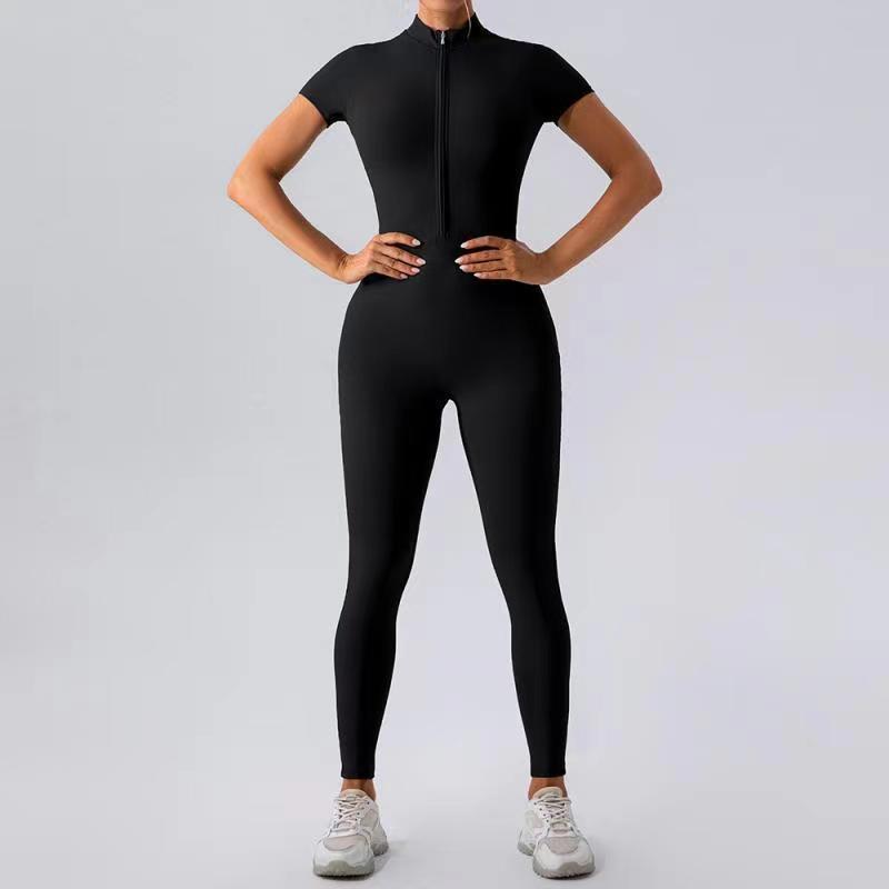 European And American Zipper Yoga Jumpsuit Long-sleeved Fitness Pants