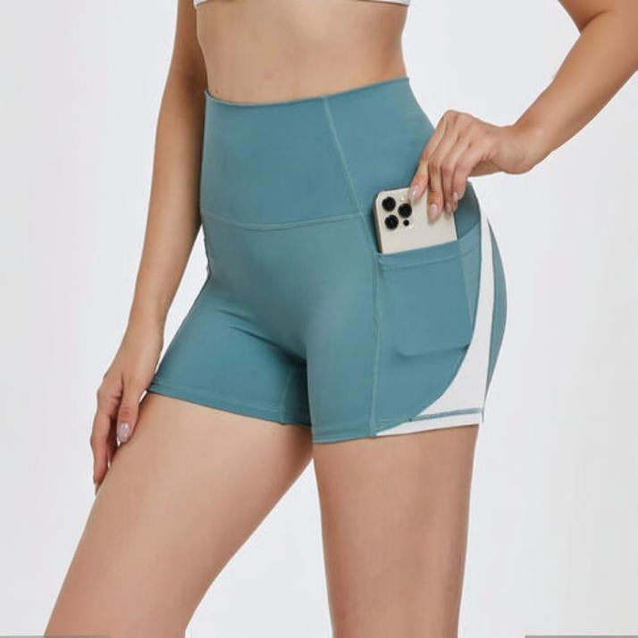 Pantalones Cortos de Ciclista para Mujer con Bolsillos – Cintura Alta, Control de Abdomen, Elastano | Ideal para Gimnasio, Correr y Yoga